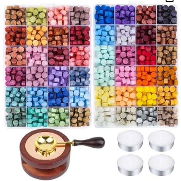 Medieval Wax Sealing Kit 48 Colors with Stamp Initial B - Picture 1 of 7